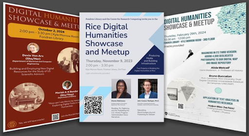 Digital Humanities Showcase and Meetup event announcements.